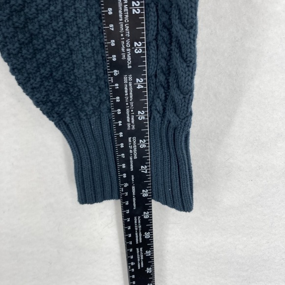 J. Peterman Sweater Mens XL Blue Cable Knit Crewneck Fisherman Cotton Chunky - Picture 8 of 10